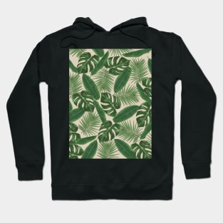 Tropical Green Leaves Pattern on Beige Hoodie